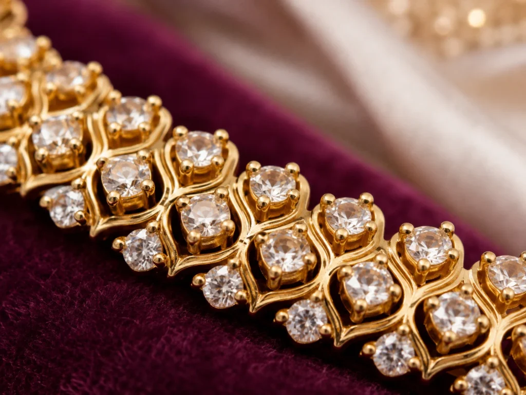 Neatly set American Diamond stones with smooth jewellery finishing