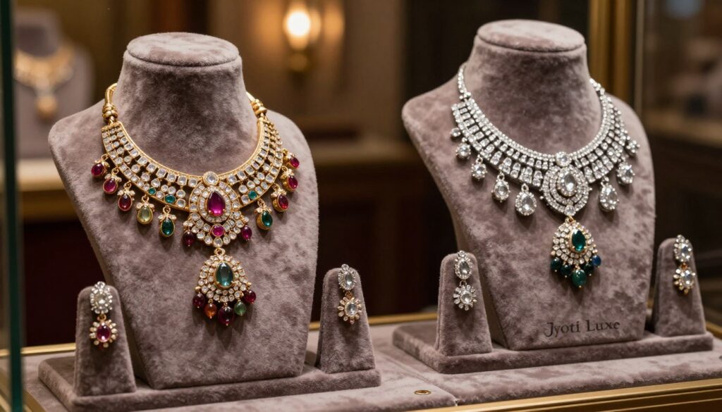 american diamond vs kundan jewellery