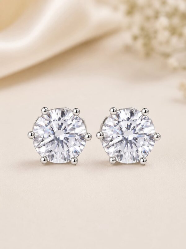 Pair of Celeste 12 mm AAA American Diamond solitaire studs in a six-prong silver-toned setting